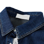 Button-Front Lace Trim Denim Shirt