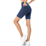 Crossover Waist Washed Stretchy Knit Denim Shorts