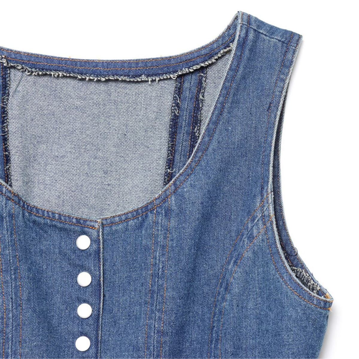 Button-Front Pleated Denim Tank Top
