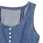 Button-Front Pleated Denim Tank Top
