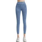 High Waisted Washed Denim Capri Leggings