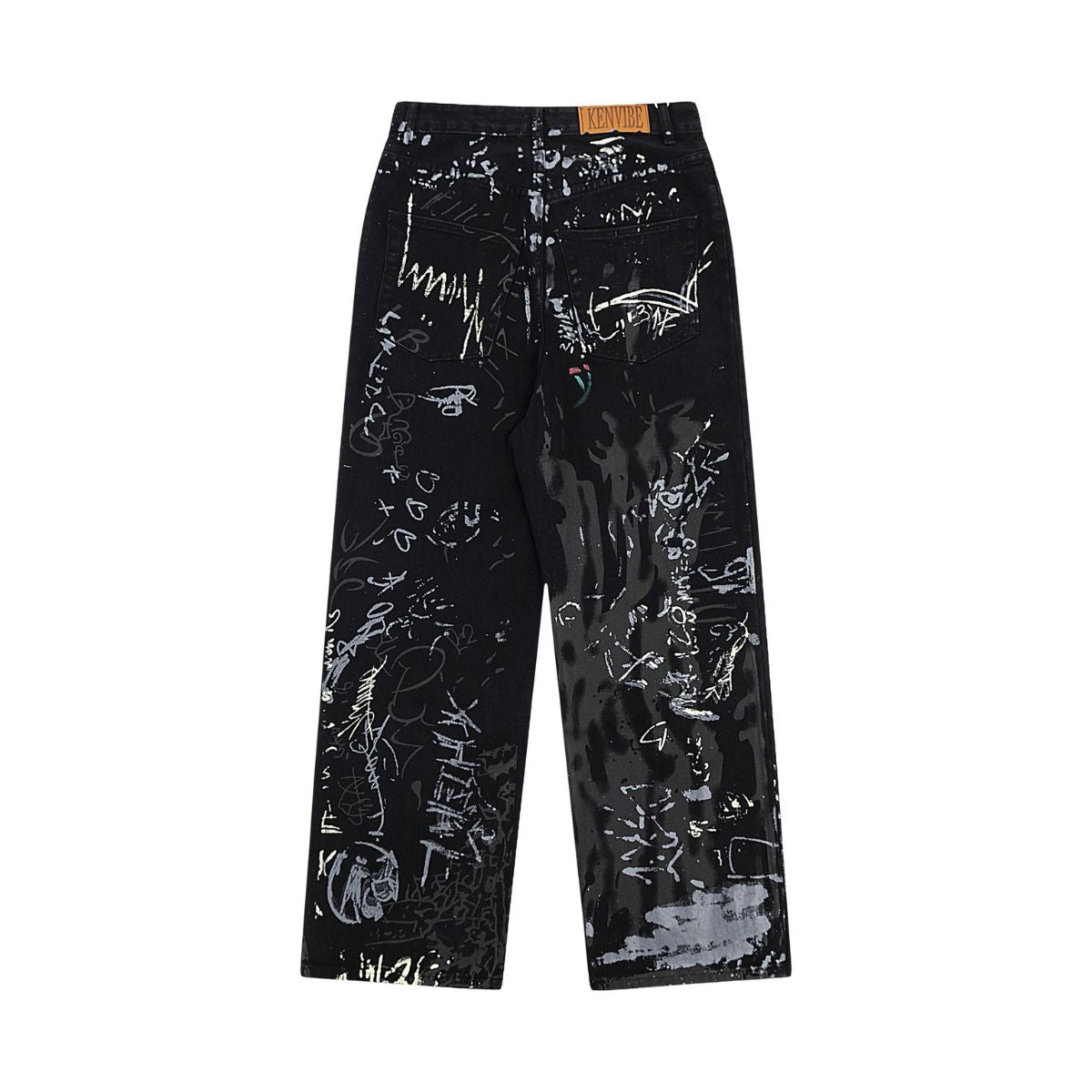 Smoke Rise Graffiti Black Wide-Leg Printed Jeans