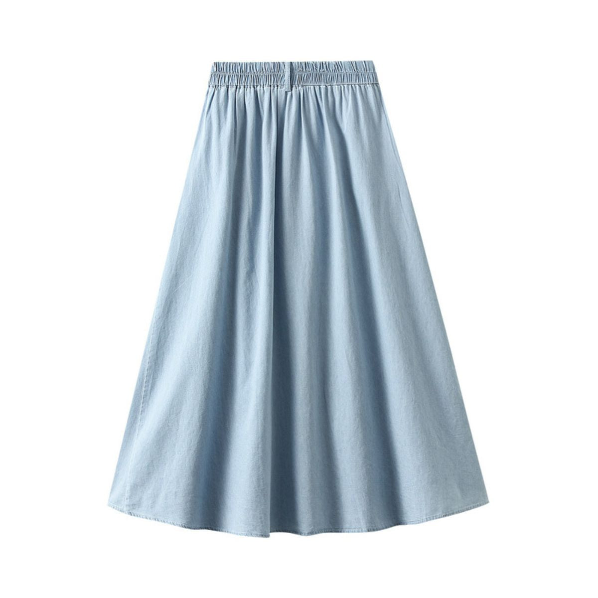 Lightweight Denim Midi Pleated Skirt