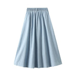 Lightweight Denim Midi Pleated Skirt