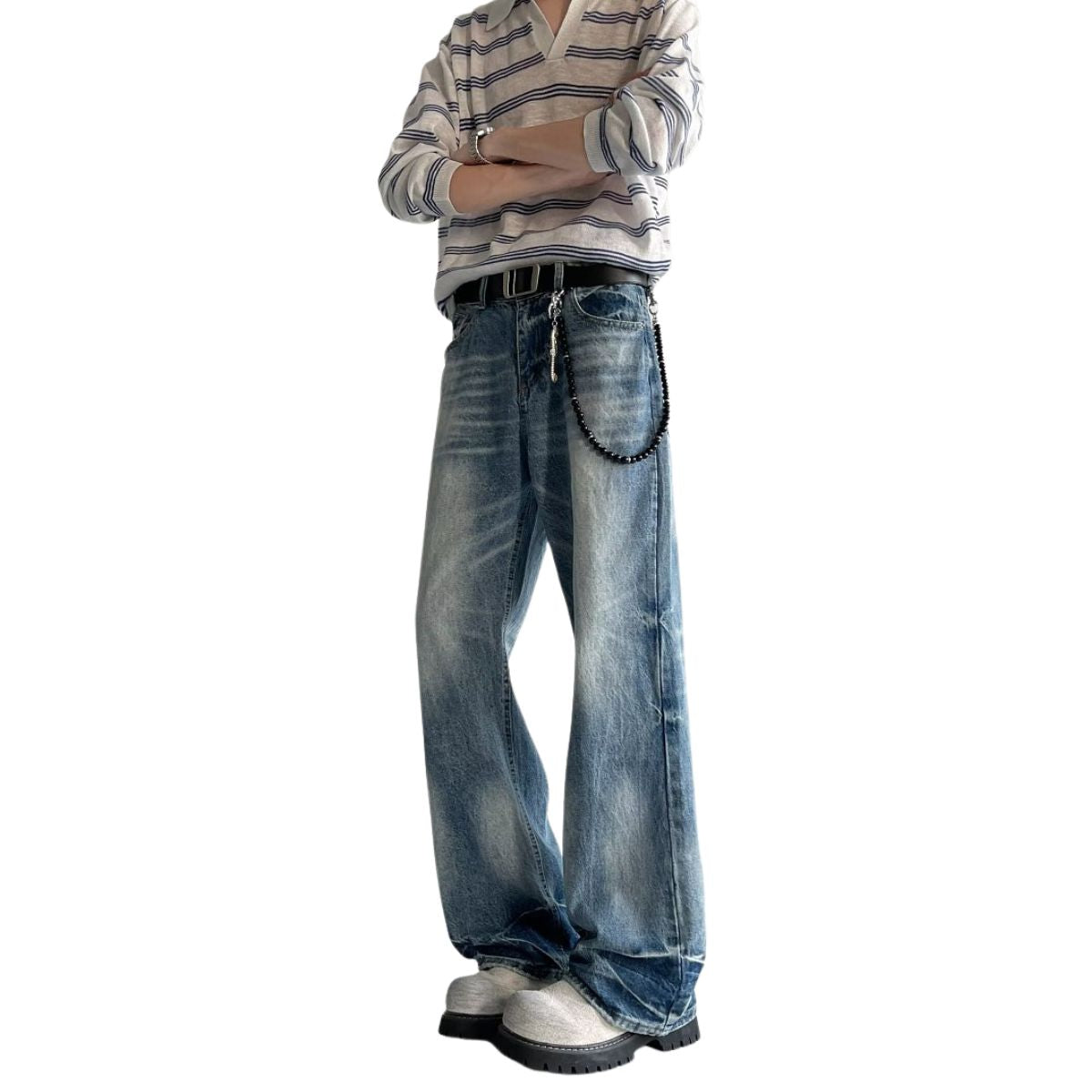 Vintage Stone Wash Relaxed Straight Leg Denim Jeans