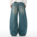 Vintage Washed Wide Leg Pleated Relaxed Jeans