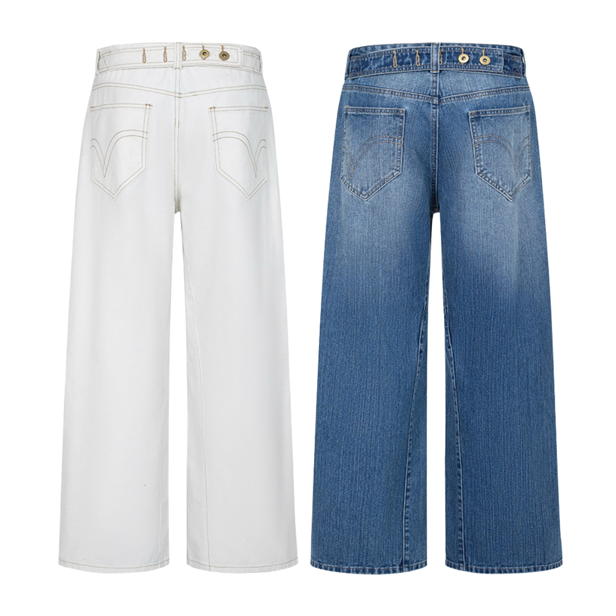 Paris Button Baggy Wide-Leg Denim Jeans