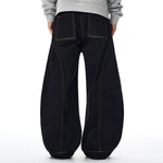 Curved Seam Wide Leg Denim Trousers Dark Indigo Wash