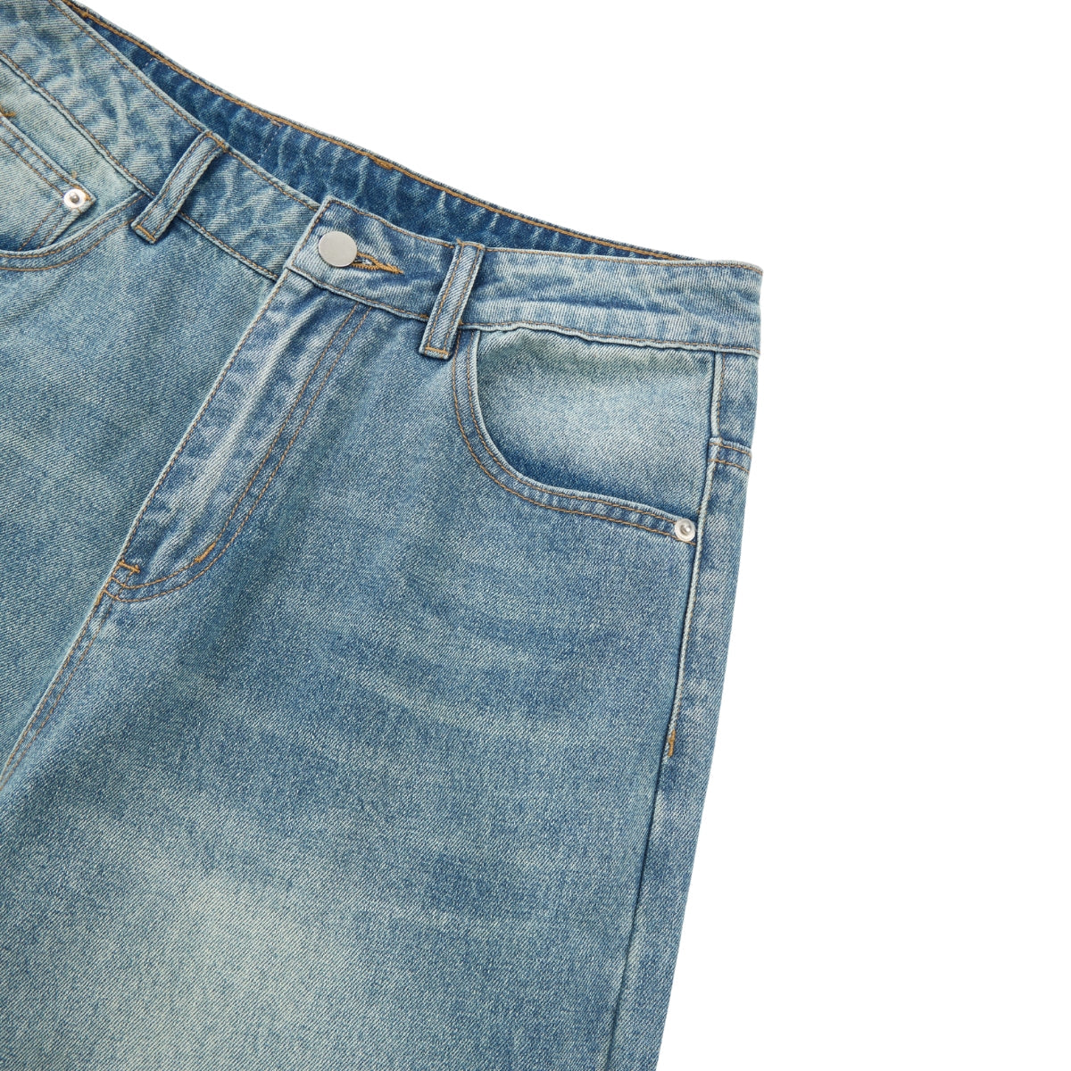 Washed Faux-Pocket Paneled Workwear Baggy Jeans