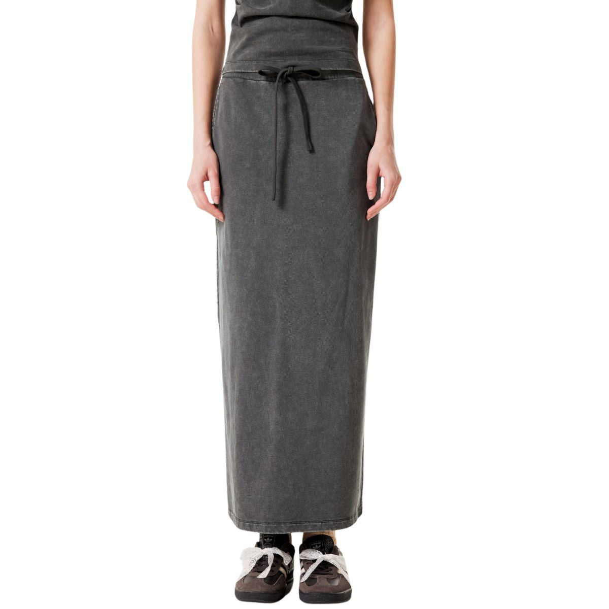 Stone Wash A-Line Maxi Skirt