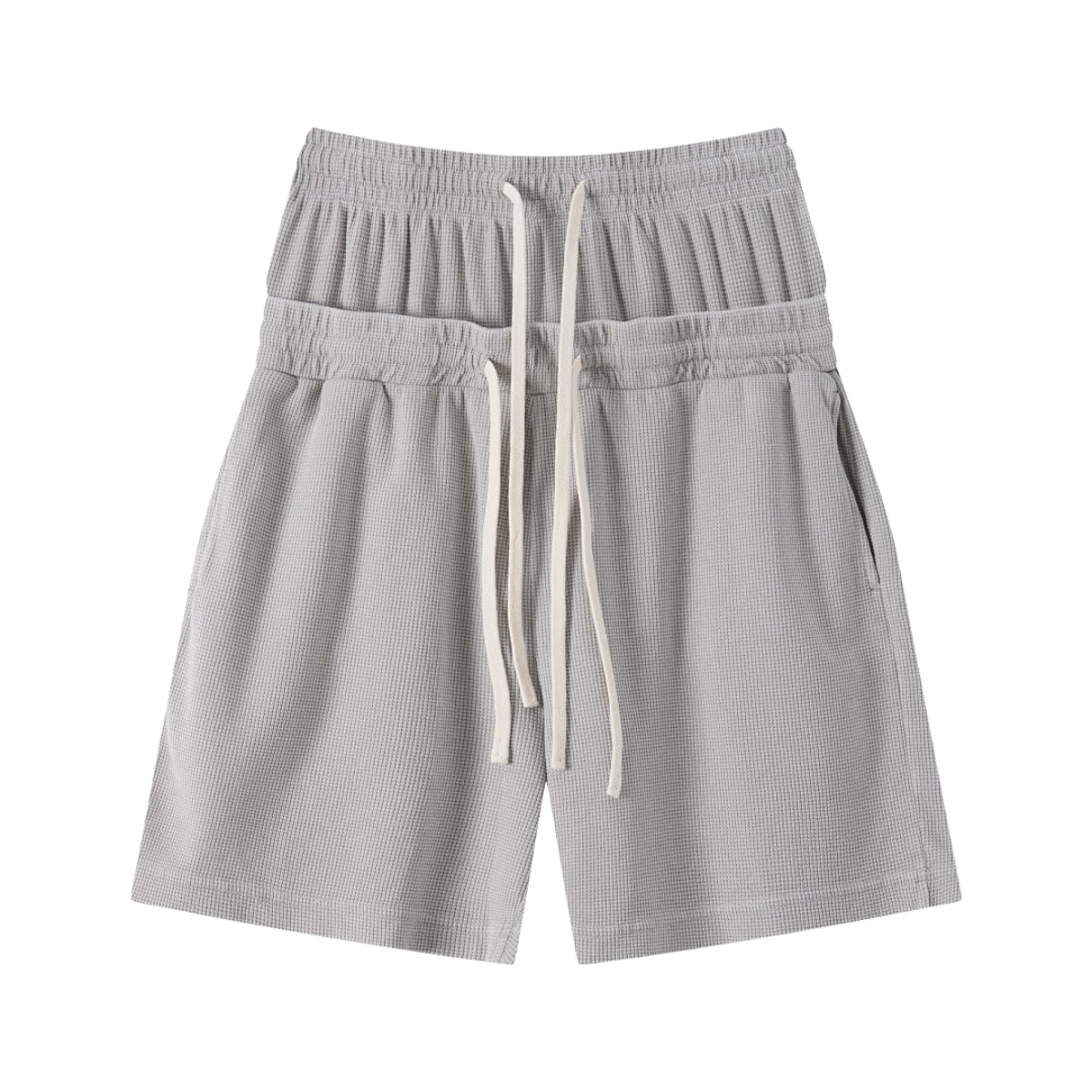 West Coast Waffle Double Waistband Snow Washed Distressed Shorts