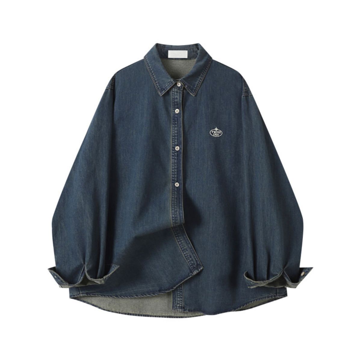 Long-Sleeve Button-Front Denim Shirt