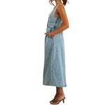 Button-Up Fitted Denim Cami Mididress
