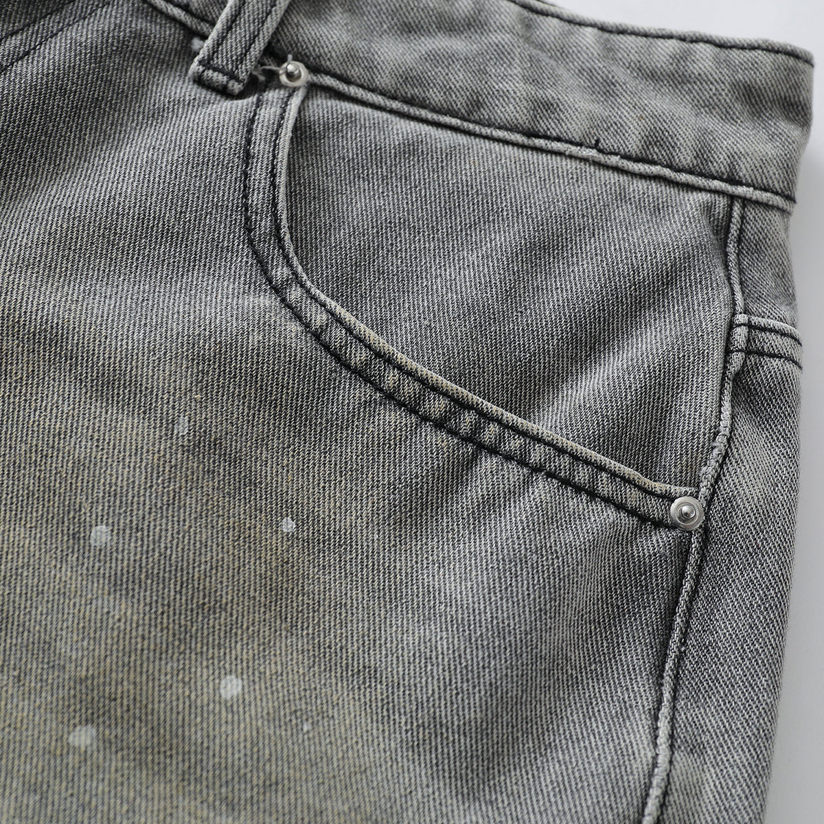 Splash Print Distressed Wash Denim Bermuda Shorts