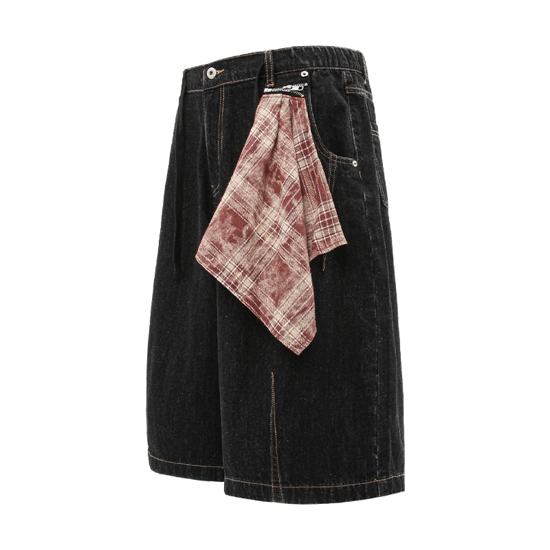 Checkered Bandana Baggy Denim Bermuda Shorts