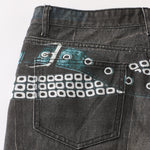 Vintage Washed Black Wide-Leg Printed Jeans