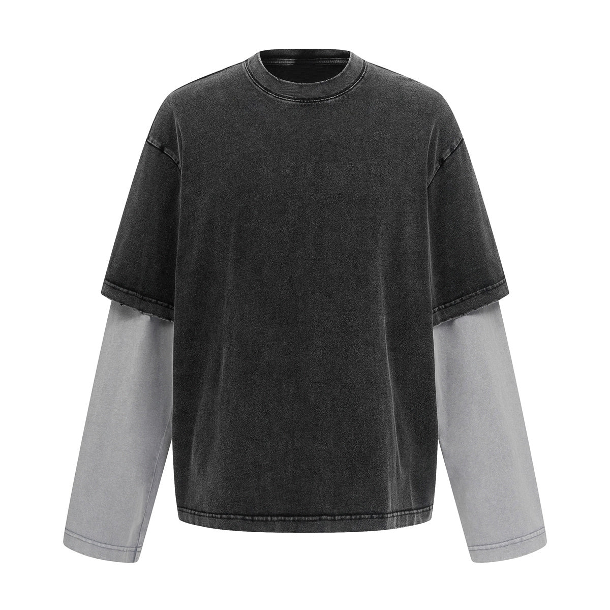 Layered Sleeve Two-Tone Oversized Streetwear T-Shirt