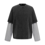 Layered Sleeve Two-Tone Oversized Streetwear T-Shirt