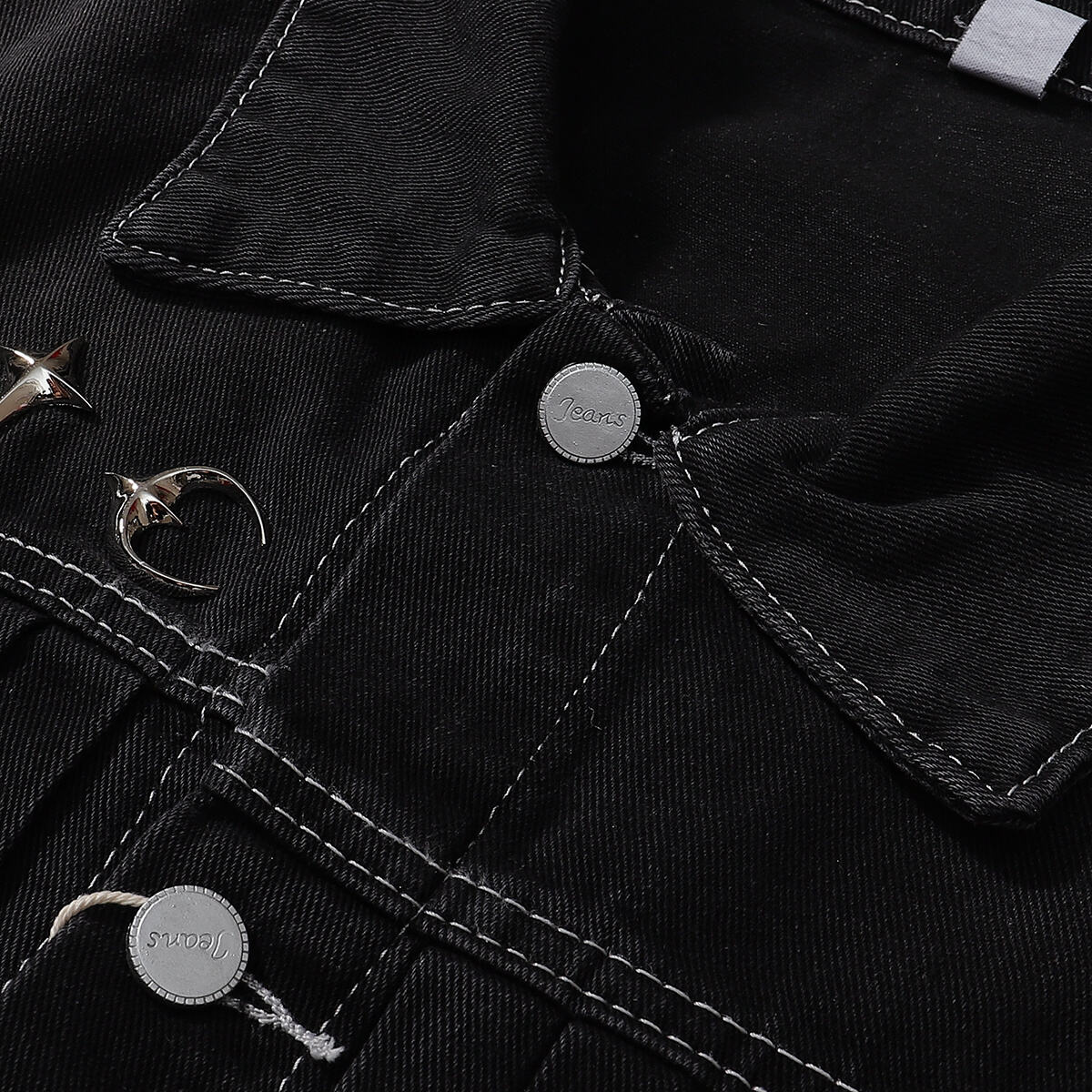 Abstract White Embroidery Denim Jacket