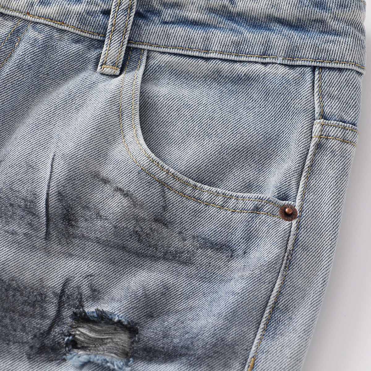 Spray-Painted Patchwork Distressed Baggy Jeans