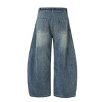 Vintage Contrast Fade Dark Wash Curved Wide Leg Jeans