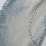 Digital Print Vintage Style Faux Denim Jeans