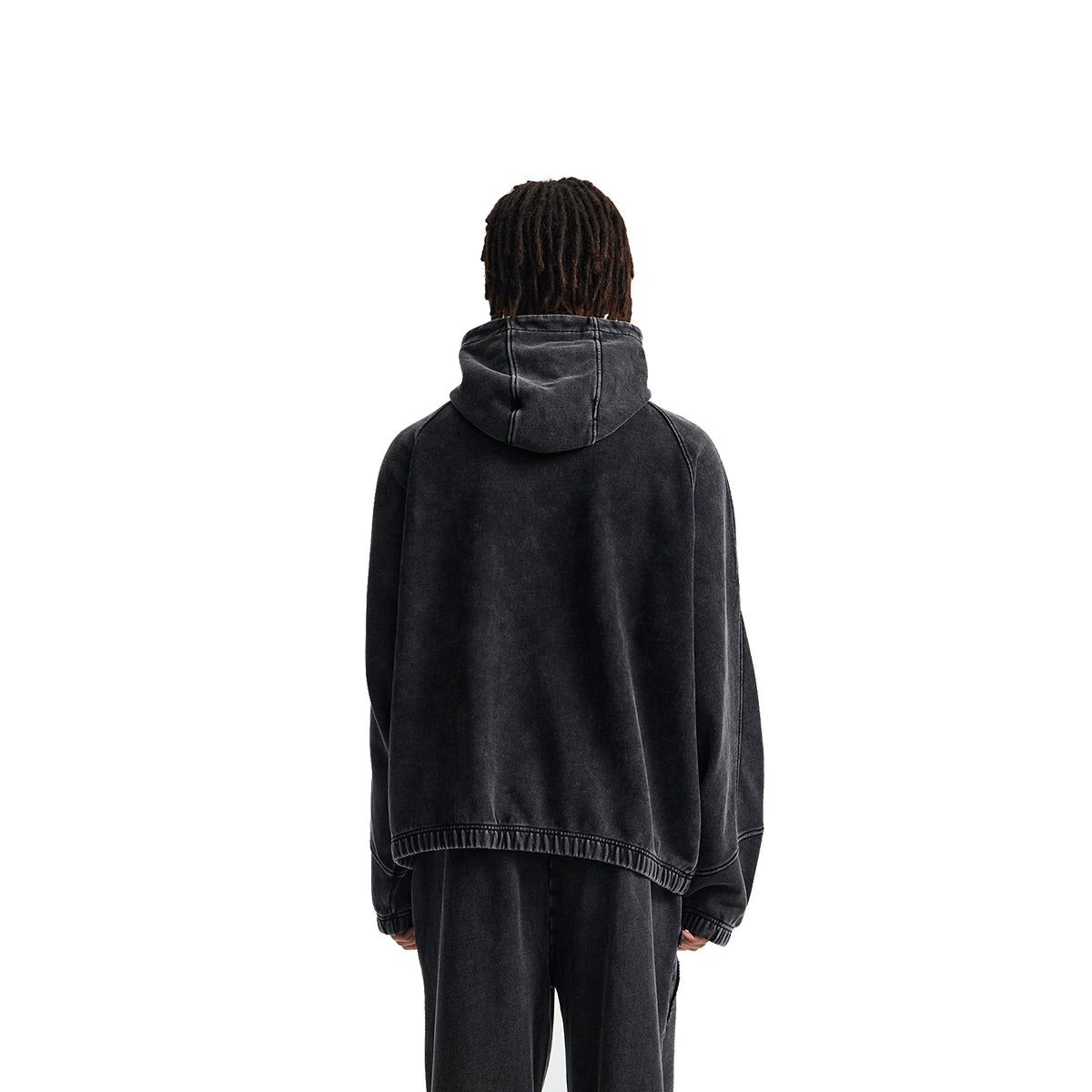 Vintage Washed Oversized Curved Stitch Zip Hoodie