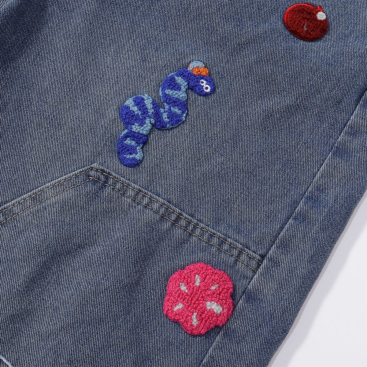 Embroidered Patch High Waist Wide Shorts