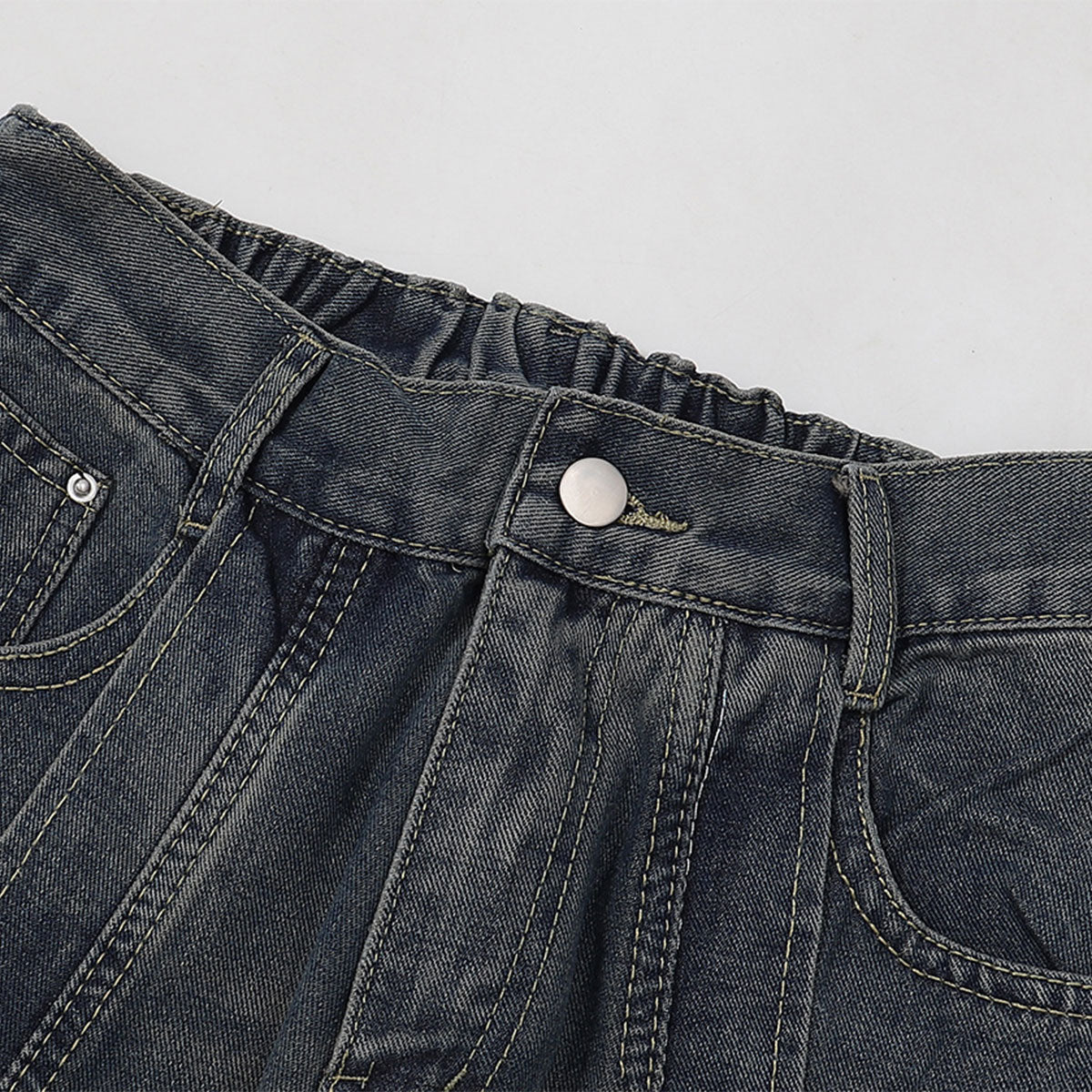 Utility Wide Leg Distressed Denim Jeans