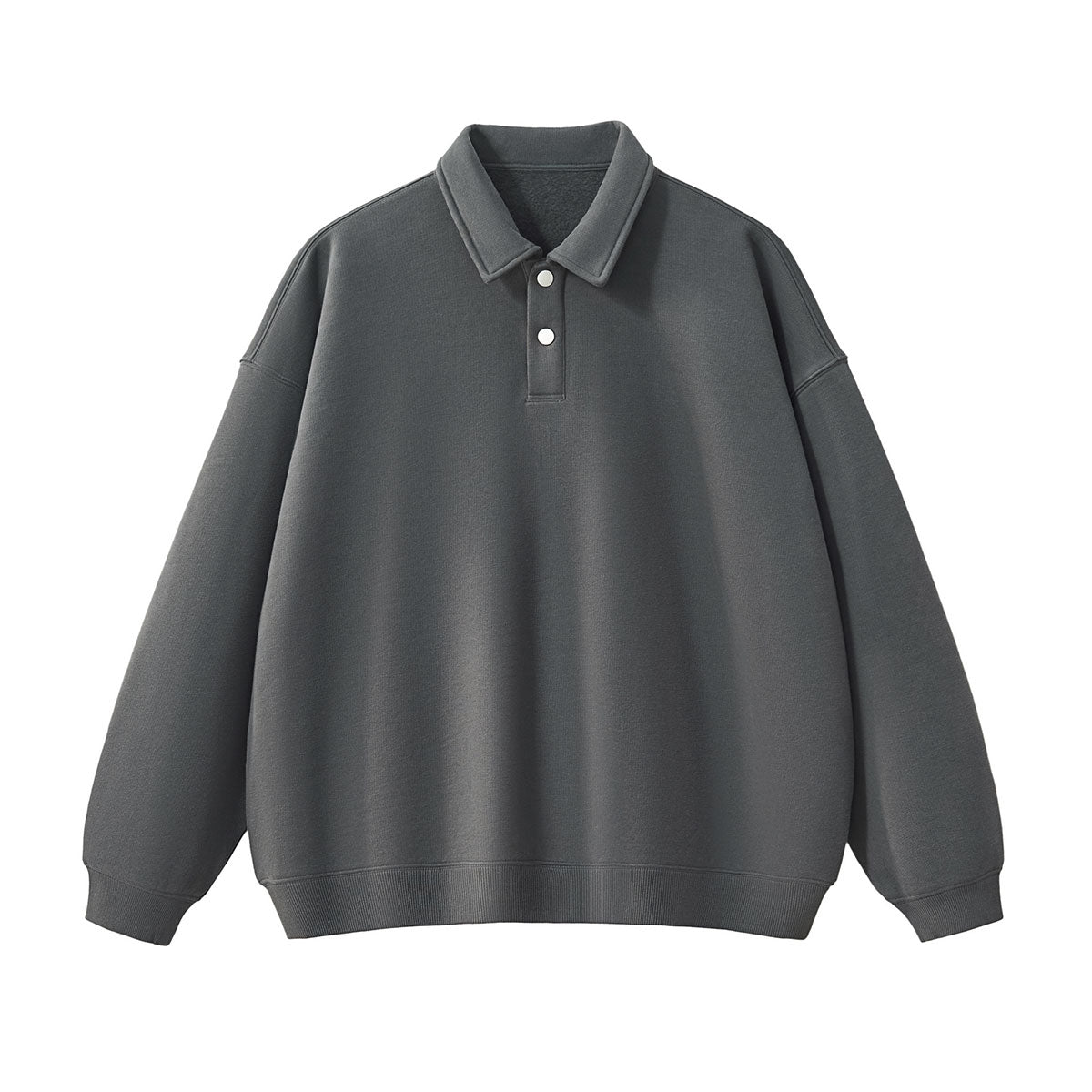 Solid Color Fleece Polo Collar Sweatshirt