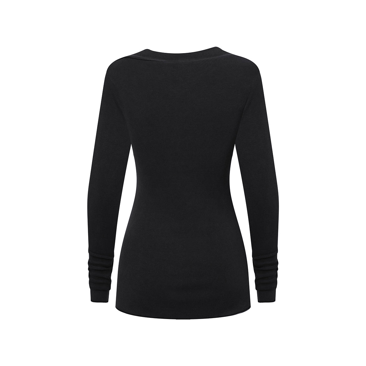 Asymmetric Neck Long Sleeve Ribbed Top