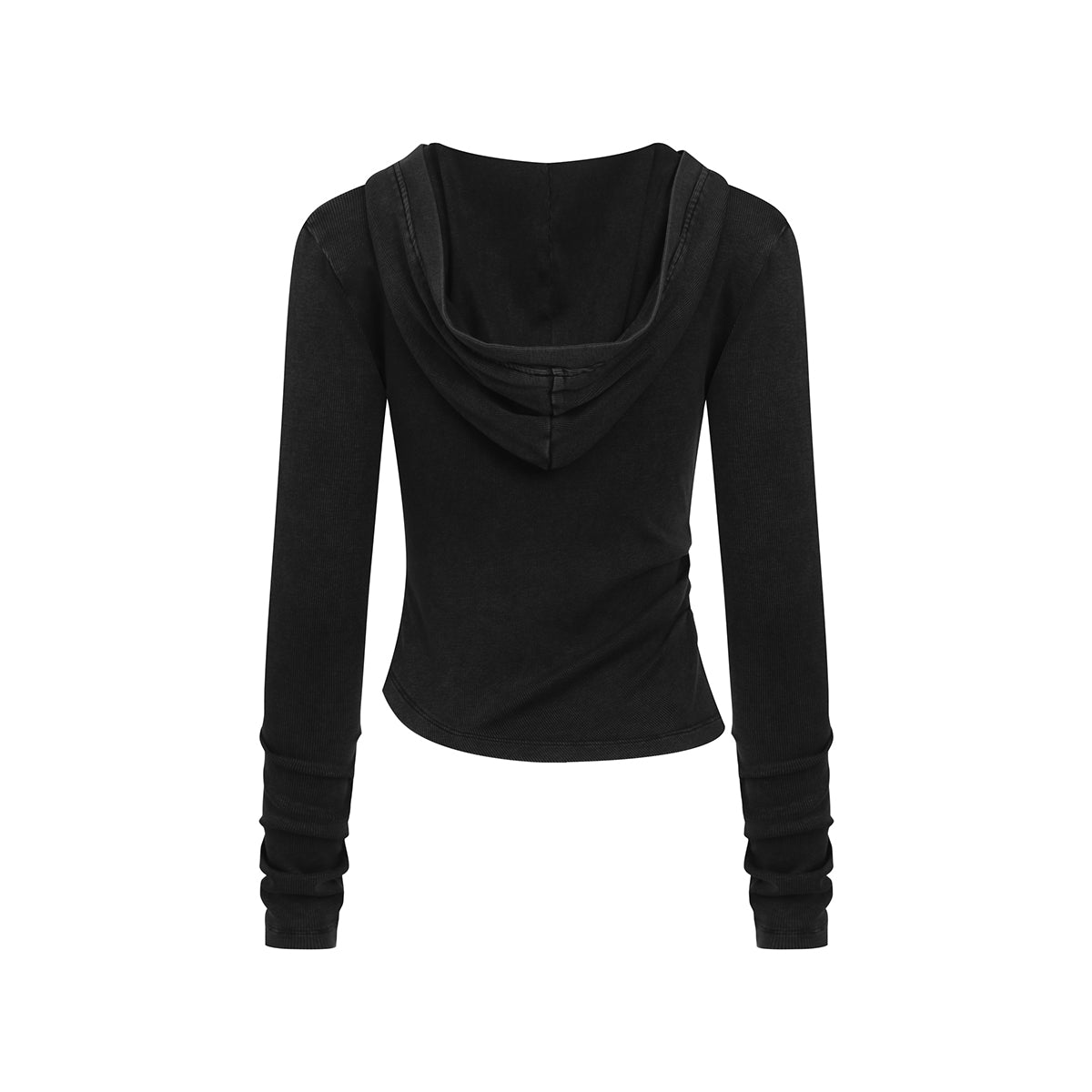 Ruched Fitted Long Sleeve Hoodie Top