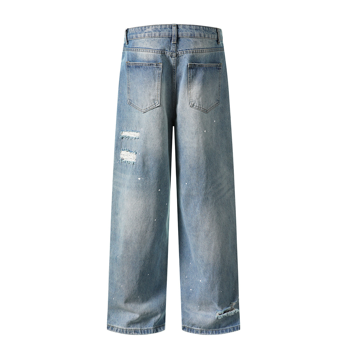 Light Blue Ripped Wide-Leg Jeans