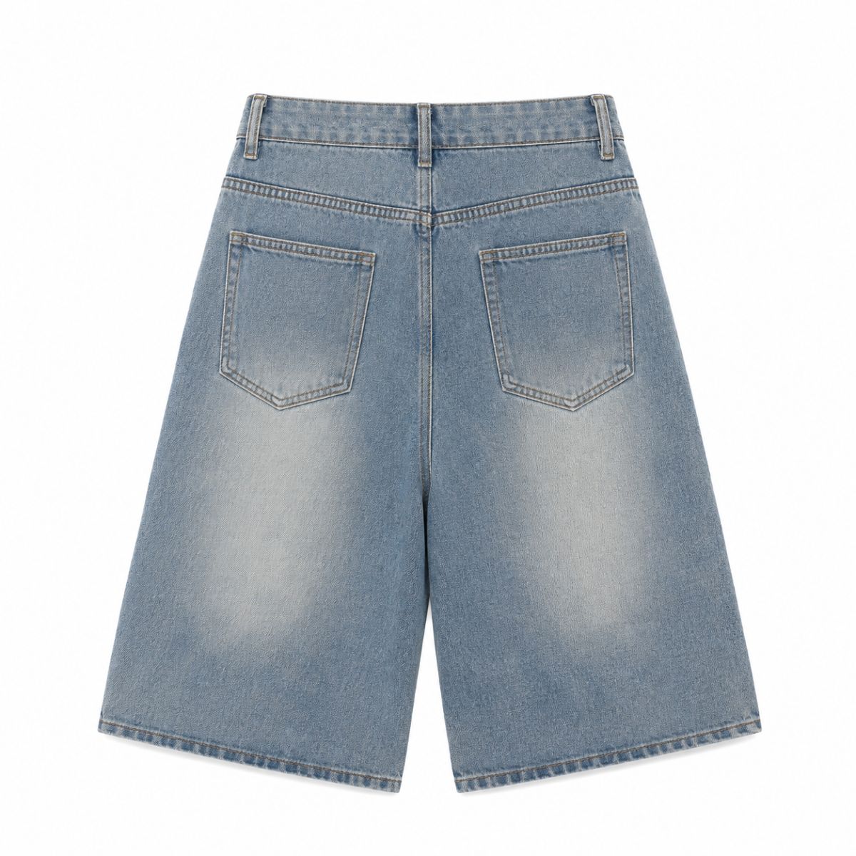 Star Print Washed Denim Capri Shorts
