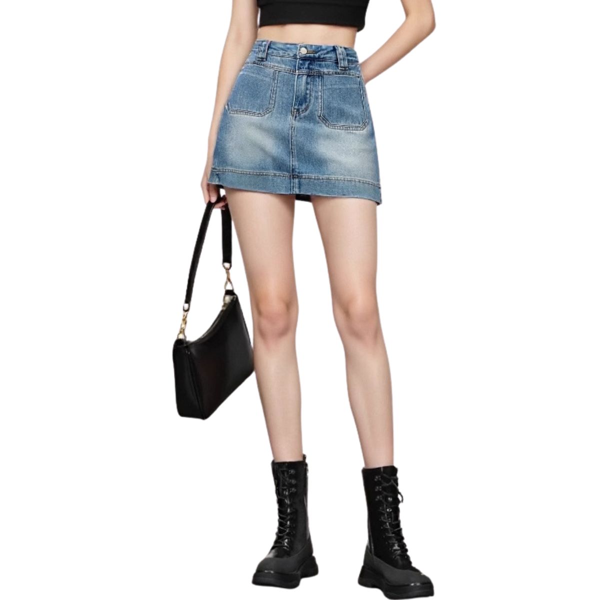 Vintage Washed Denim Mini Skirt