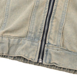 Men's American Retro Loose Zipper Workwear Washed Denim Jacket
