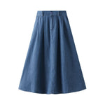 Lightweight Denim Midi Pleated Skirt