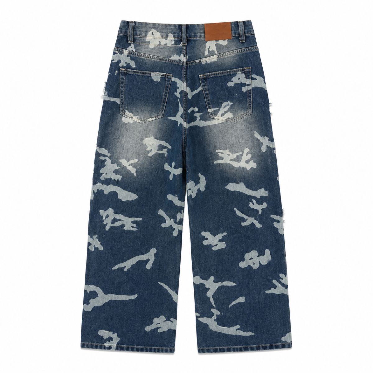 Camo Print Distressed Straight Leg Jeans