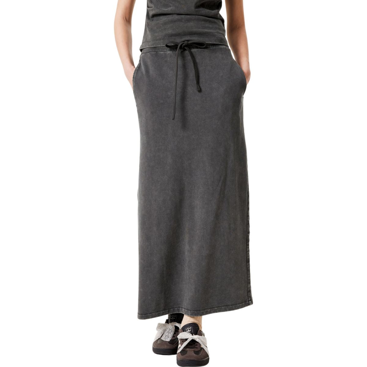 Stone Wash A-Line Maxi Skirt