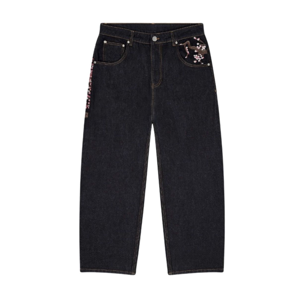 Plum Blossom Embroidery Relaxed Fit Jeans