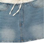 Double Waistband Washed Denim Mini Skirt