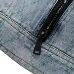 Zipper Design Chinese Ethnic Pattern Patchwork Denim Jacket