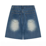 Floral Embroidery Washed Denim Shorts