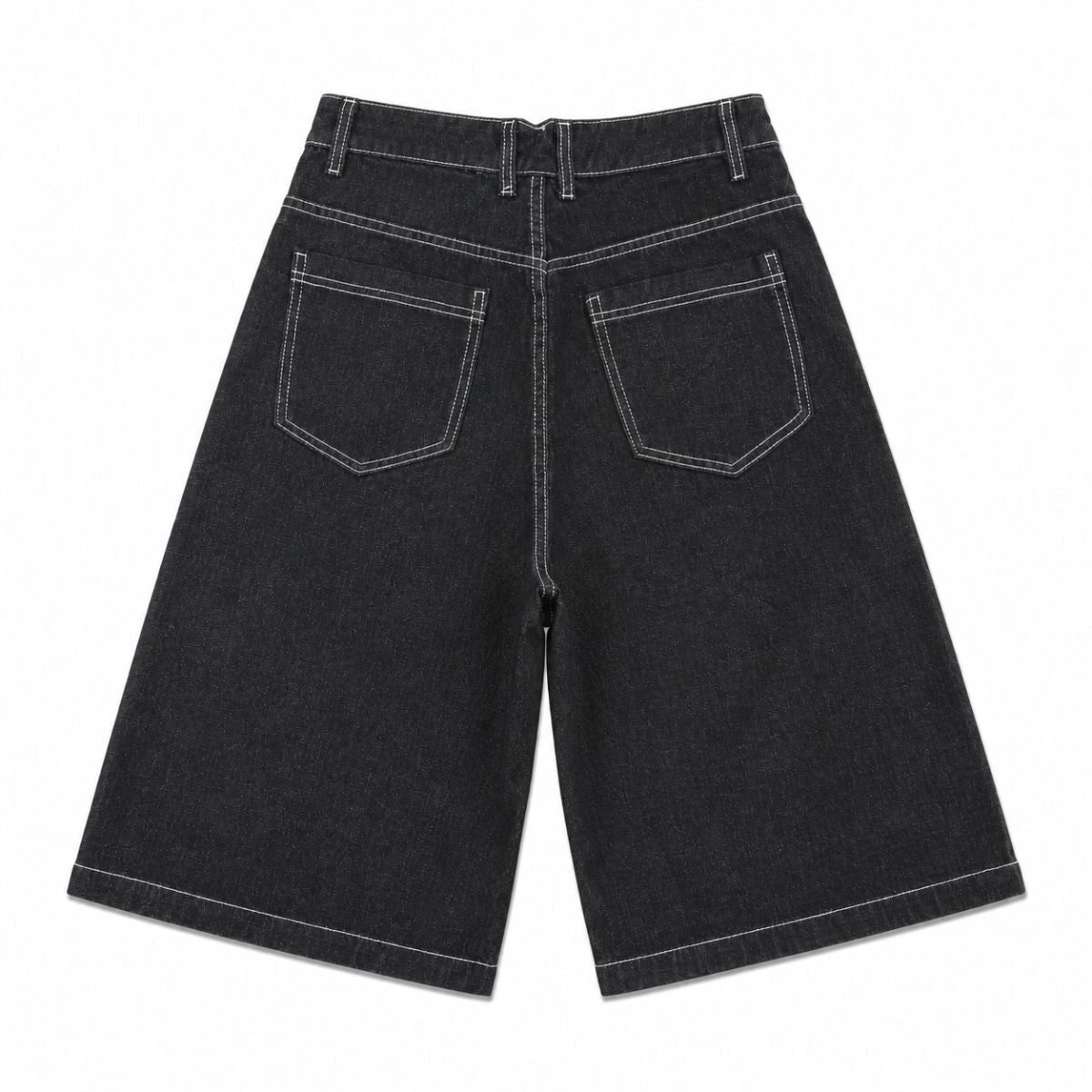 Button Fly Raw Black Denim Shorts