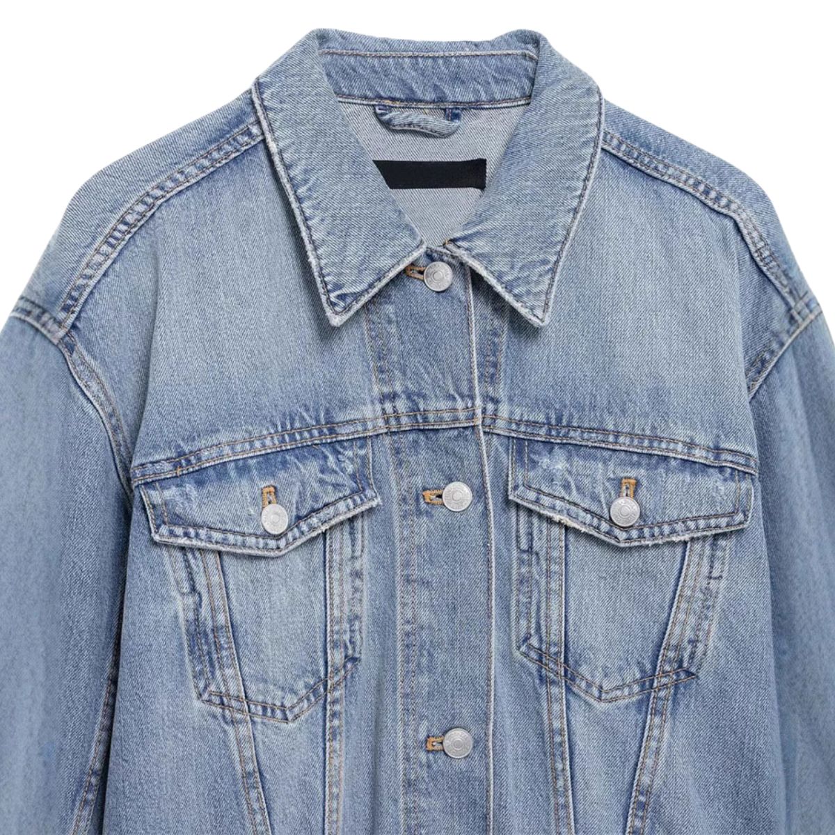 Rhinestone Bow Back Washed Denim Trucker Jacket
