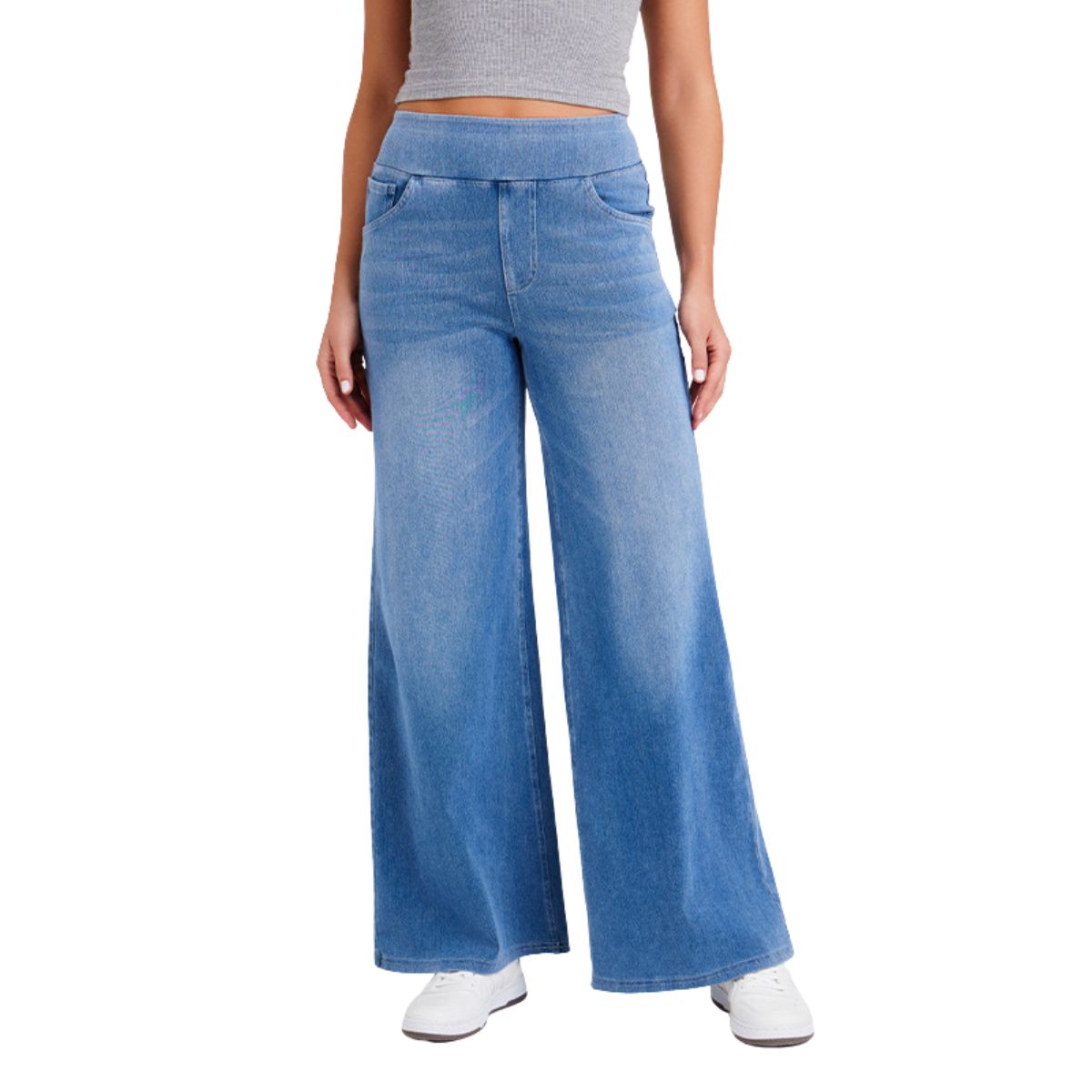 Women's Vintage Whiskered Wide Leg Jeans Stretchy Casual Pants