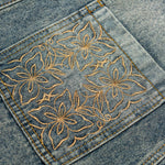 Washed Embroidered Design Spring & Autumn Pocket Denim Jacket