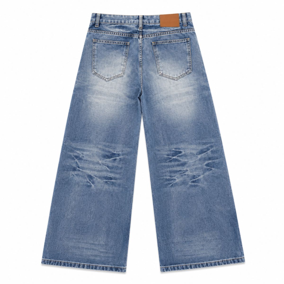 Bleached Rip Curved Wide Leg Denim Jeans