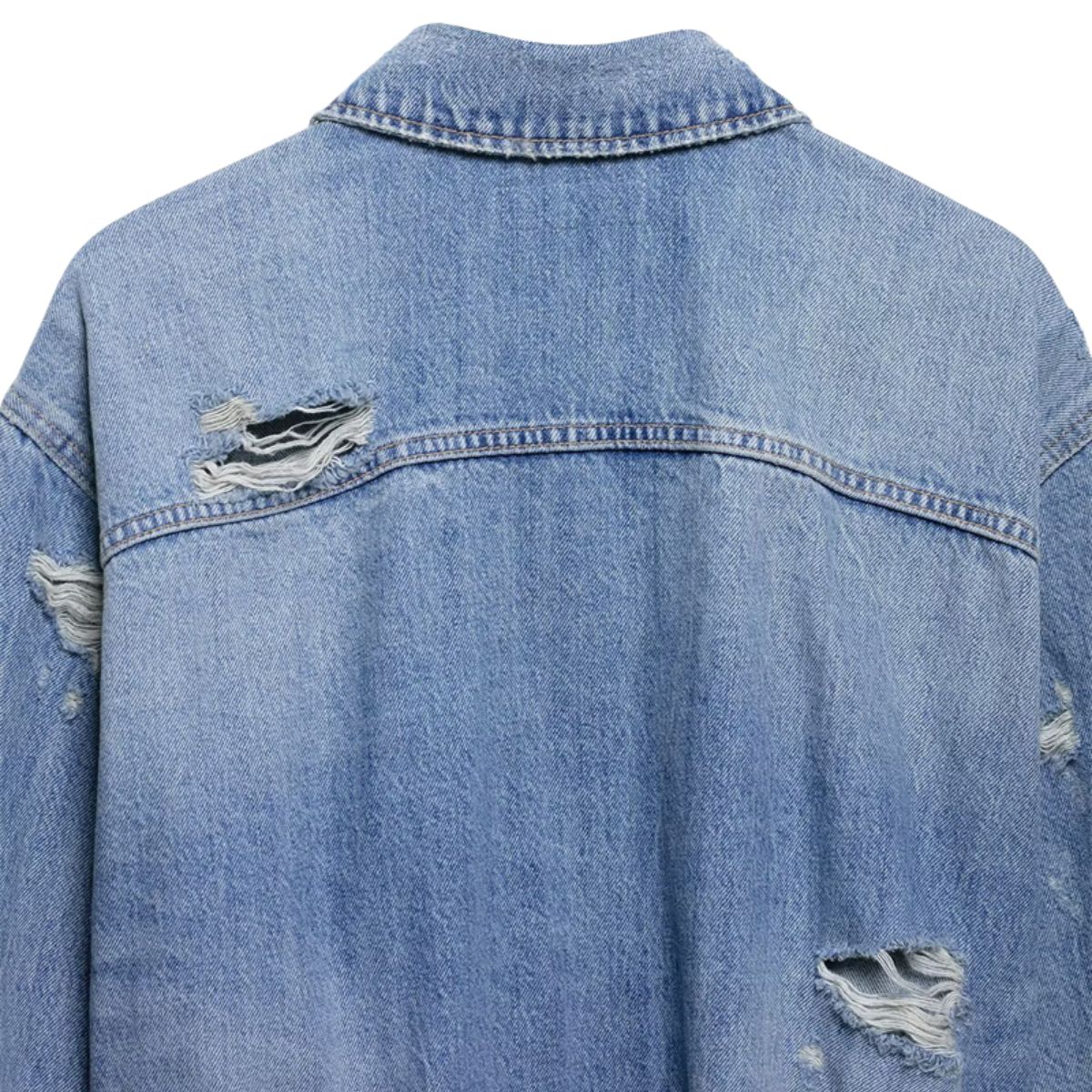 Raw Hem Cropped Ripped Denim Jacket