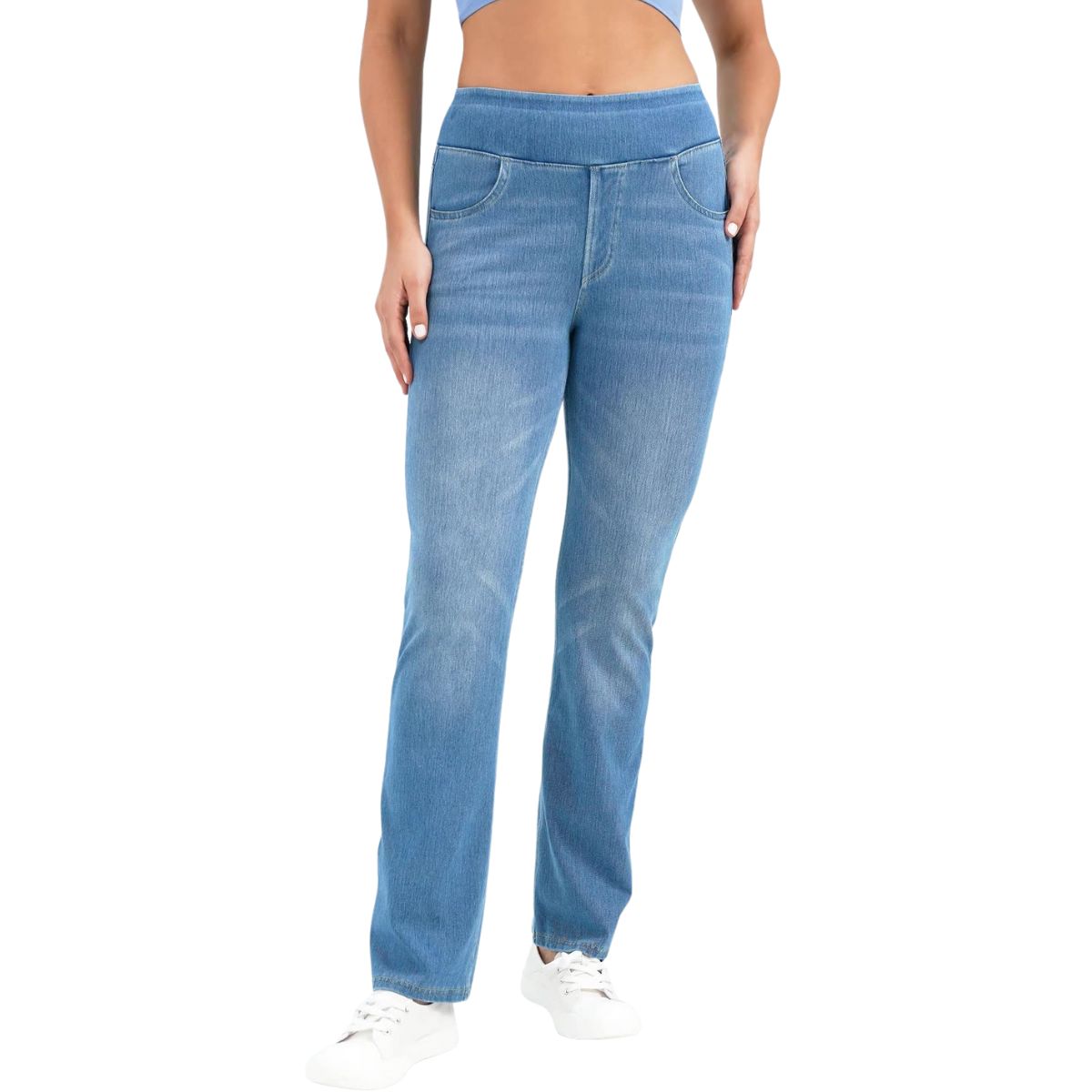 Mid-Rise Washed Whisker Knit Denim Pants